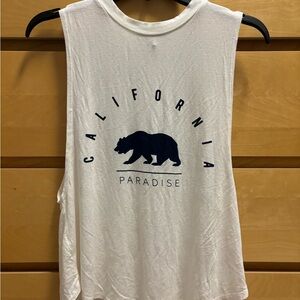 Double Zero White California Bear Muscle Tee